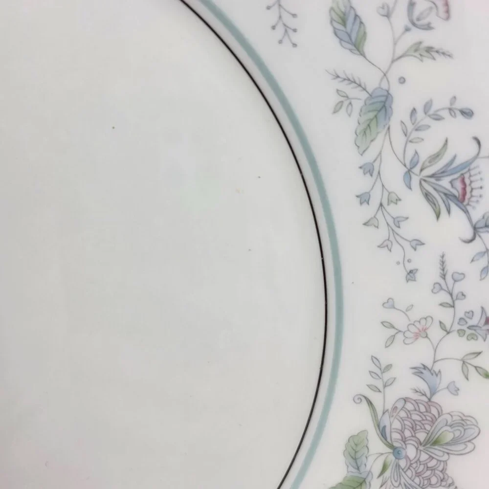 TWO Oxford China Spring Bone China Dinner Plate Multicolor Floral Rim Aqua Band